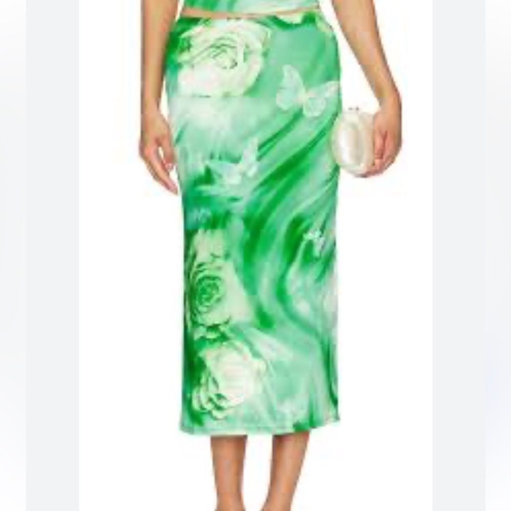 Lovers + Friends Zura Midi Skirt in the Green Rose Swirl pattern XL